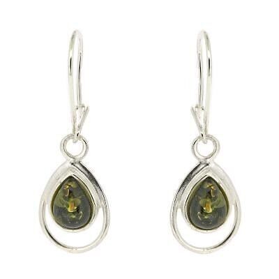Green Amber Double Tear Earrings and Presentation Box