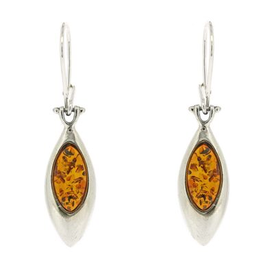 Cognac Amber Marquise Earrings and Presentation Box