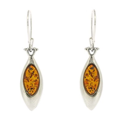 Boucles d'Oreilles Marquise Ambre Cognac et Coffret de Présentation