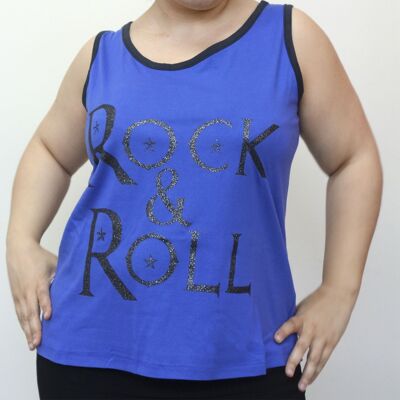 Blue top with black glitter print