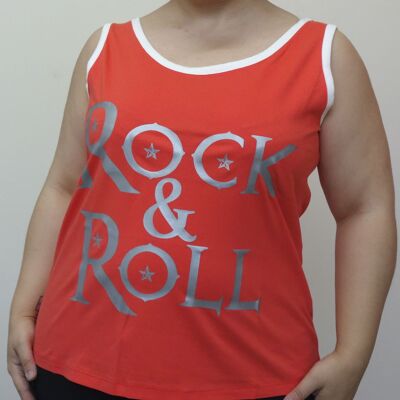 Red top with metallic print