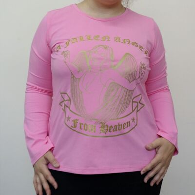 Pink T- shirt with metallic print