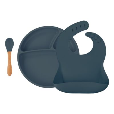 Caja Comme un Grand (plato+cuchara+babero) Azul pizarra
