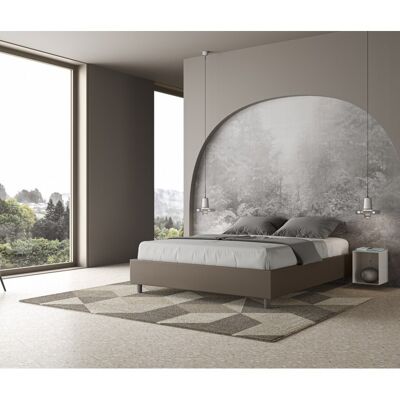 Letto senza Testata a scelta giroletto, contenitore o con rete a doghe Similpelle CappuccinoMisure - 140x200 cm, Scelta rete - Senza Rete