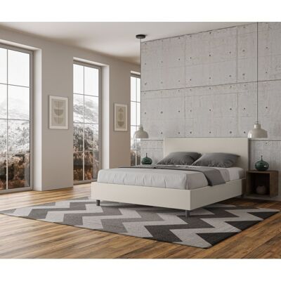 Letto con Testata a scelta giroletto, contenitore o con rete a doghe Tessuto Idrorepellente BiancoMisure - 120x190 Cm Piazza e mezzo standard, Scelta rete - Rete a Doghe