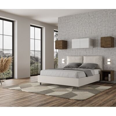 Letto con Testata e cuscini a scelta giroletto, contenitore o con rete a doghe Tessuto Idrorepellente BiancoMisure - 120x190 Cm Piazza e mezzo standard, Scelta rete - Senza Rete