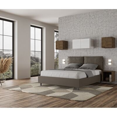 Letto con Testata e cuscini a scelta giroletto, contenitore o con rete a doghe Tessuto Idrorepellente CappuccinoMisure - 120x190 Cm Piazza e mezzo standard, Scelta rete - Senza Rete