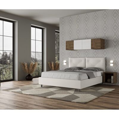 Letto Testata e cuscini con bottoni a scelta giroletto, contenitore o con rete a doghe in similpelle BiancoMisure - 120x190 Cm Piazza e mezzo standard, Scelta rete - Senza Rete