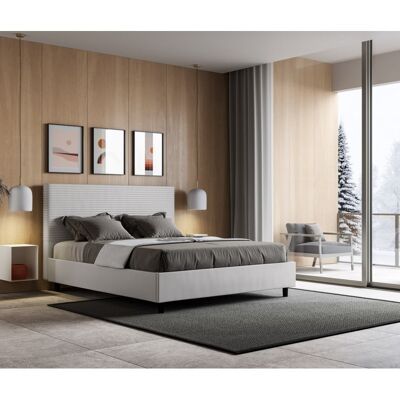 Letto con Testata con a scelta giroletto, contenitore o con rete a doghe in similpelle BiancoMisure - 120x190 Cm Piazza e mezzo standard, Scelta rete - Rete a Doghe