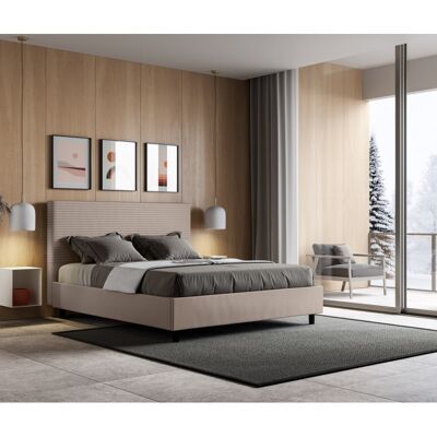 Letto con Testata con a scelta giroletto, contenitore o con rete a doghe in similpelle TortoraMisure - 90x210 cm, Scelta rete - Rete Contenitore