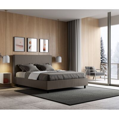 Letto con Testata con a scelta giroletto, contenitore o con rete a doghe in similpelle CappuccinoMisure - 80x210 cm, Scelta rete - Senza Rete