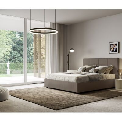 Letto con Testata a scelta tra giroletto, contenitore o con rete a doghe in similpelle CappuccinoMisure - 200x210 cm, Scelta rete - Senza Rete