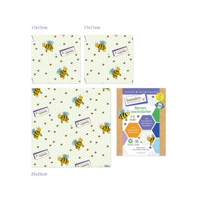 beeskin lot de 3 serviettes en cire d'abeille enfants