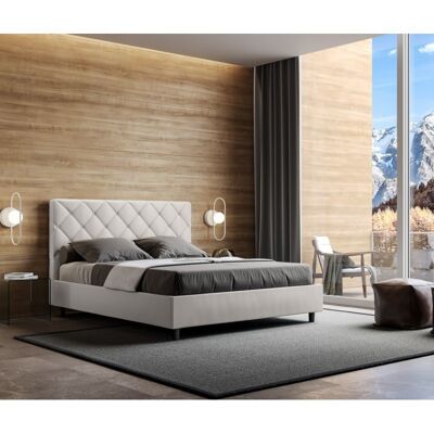 Letto con Testata con bottoni a scelta tra giroletto, contenitore o con rete a doghe in similpelle BiancoMisure - 100x210 cm, Scelta rete - Senza Rete