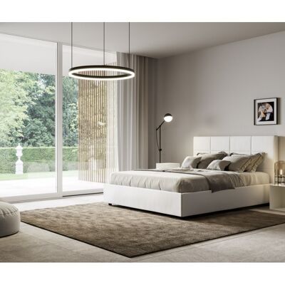 Letto con Testata a scelta tra giroletto, contenitore o con rete a doghe in similpelle BiancoMisure - 160x190 Cm Matrimoniale standard, Scelta rete - Rete Contenitore