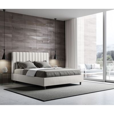 Letto con Testata a scelta tra giroletto, contenitore o con rete a doghe similpelle BiancoMisure - 160x210 cm, Scelta rete - Senza Rete