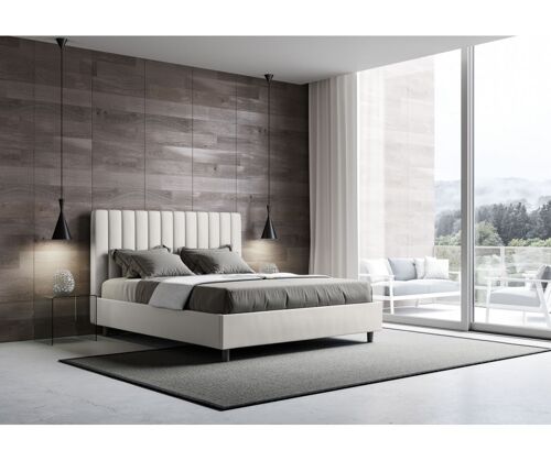 Buy wholesale Bed with headboard to choose between bed frame, container or  with white leatherette slatted base Measures - 160x190 Cm Standard double  bed, Choice of base - Slatted base