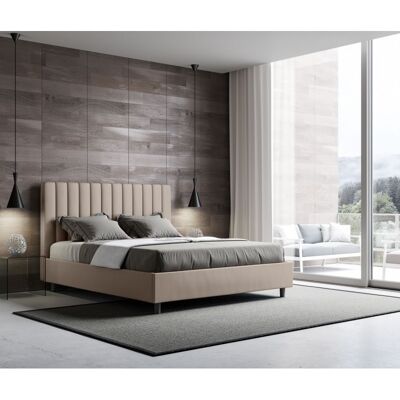 Letto con Testata a scelta tra giroletto, contenitore o con rete a doghe similpelle TortoraMisure - 160x210 cm, Scelta rete - Rete a Doghe