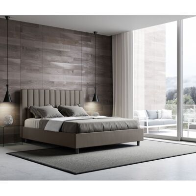 Letto con Testata a scelta tra giroletto, contenitore o con rete a doghe similpelle CappuccinoMisure - 140x200 cm, Scelta rete - Rete a Doghe