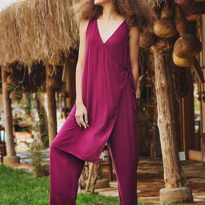 Purple V Neck Jumpsuit with Extra Front Layer