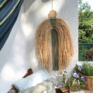 Boho Raphia Wall Hanging avec macramé - Style 4