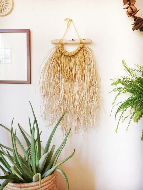 Boho Raffia Wall Hanging with macrame - Style 2