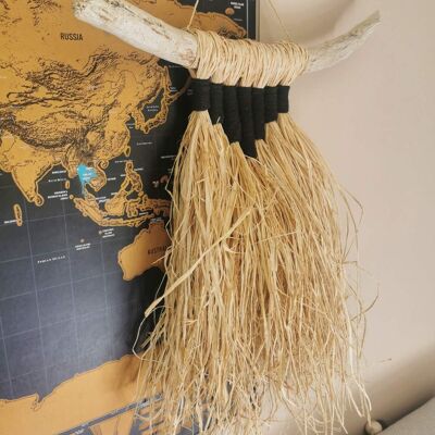 Boho Raffia Wall Hanging with macrame - Style 1