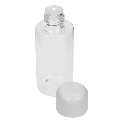 Flacon cosmétique, plastique, couvercle blanc, pour 55 ml, Ø 3,5 cm, hauteur 8,5 cm