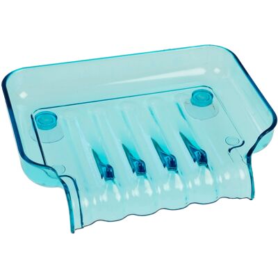 Soap dish, plastic, blue with 2 suction cups