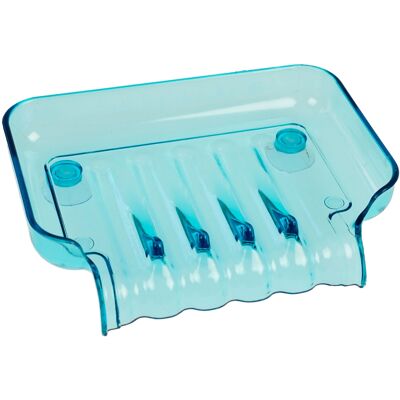 Porte-savon, plastique, bleu avec 2 ventouses