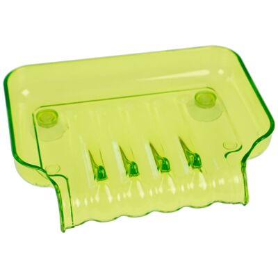 Soap dish, plastic, green with 2 suction cups