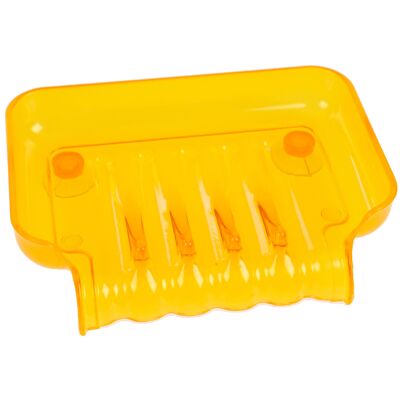 Soap dish, plastic, orange with 2 suction cups