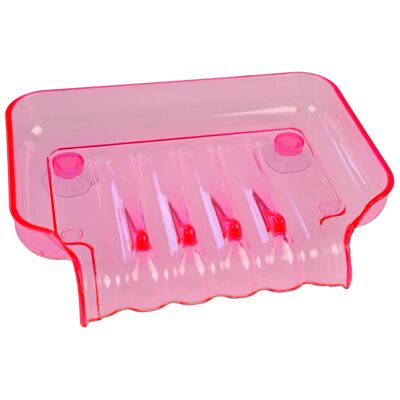 Soap dish, plastic, pink with 2 suction cups