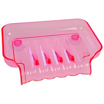 Porte-savon, plastique, rose avec 2 ventouses 1