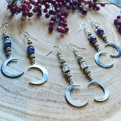 Steel crystal moon earrings, hypoallergenic celestial earrings amethyst, Opalite, turquoise