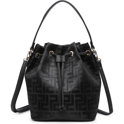 New Womens Bucket Crossbody Bag Handbag drawstring Shoulder bag Long strap - A36793-pm black