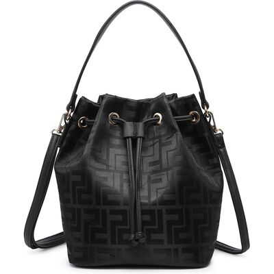 New Womens Bucket Crossbody Bag Borsa a mano con coulisse Borsa a tracolla Tracolla lunga - A36793-pm nero