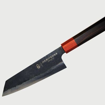 HERITEDGE kitchen knife, classic Asian Bunka shape, carbon steel chef's knife, elegant octagonal wooden handle, handmade in Vietnam, 18 cm