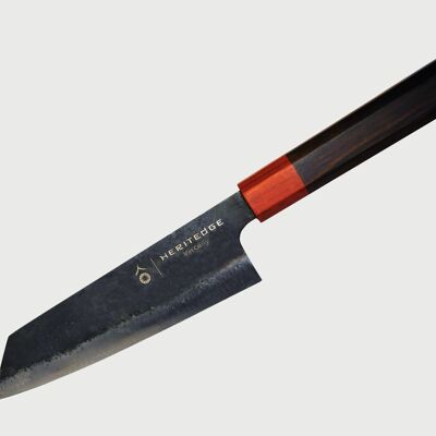 HERITEDGE kitchen knife, classic Asian Bunka shape, carbon steel chef's knife, elegant octagonal wooden handle, handmade in Vietnam, 18 cm