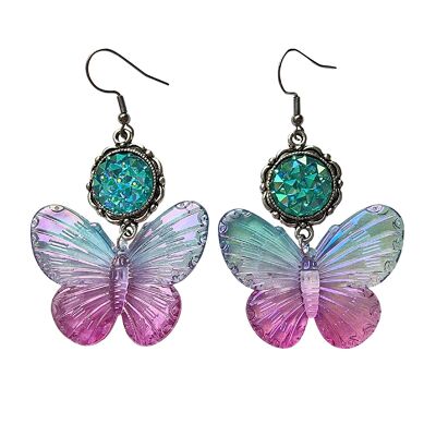 Boucles d'Oreilles Papillon Irisé Rêveur - Bleu & Rose