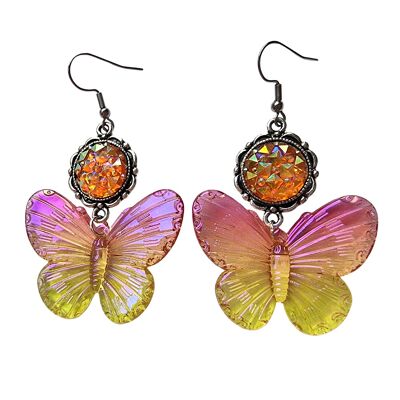 Pendientes de mariposa iridiscente de ensueño - rosa y naranja