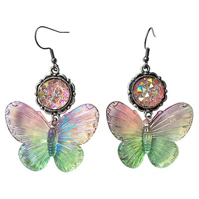 Orecchini a farfalla iridescenti sognanti - rosa e verde