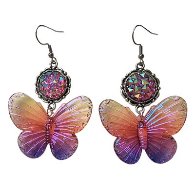 Dreamy Iridescent Butterfly Earrings - Orange & Purple