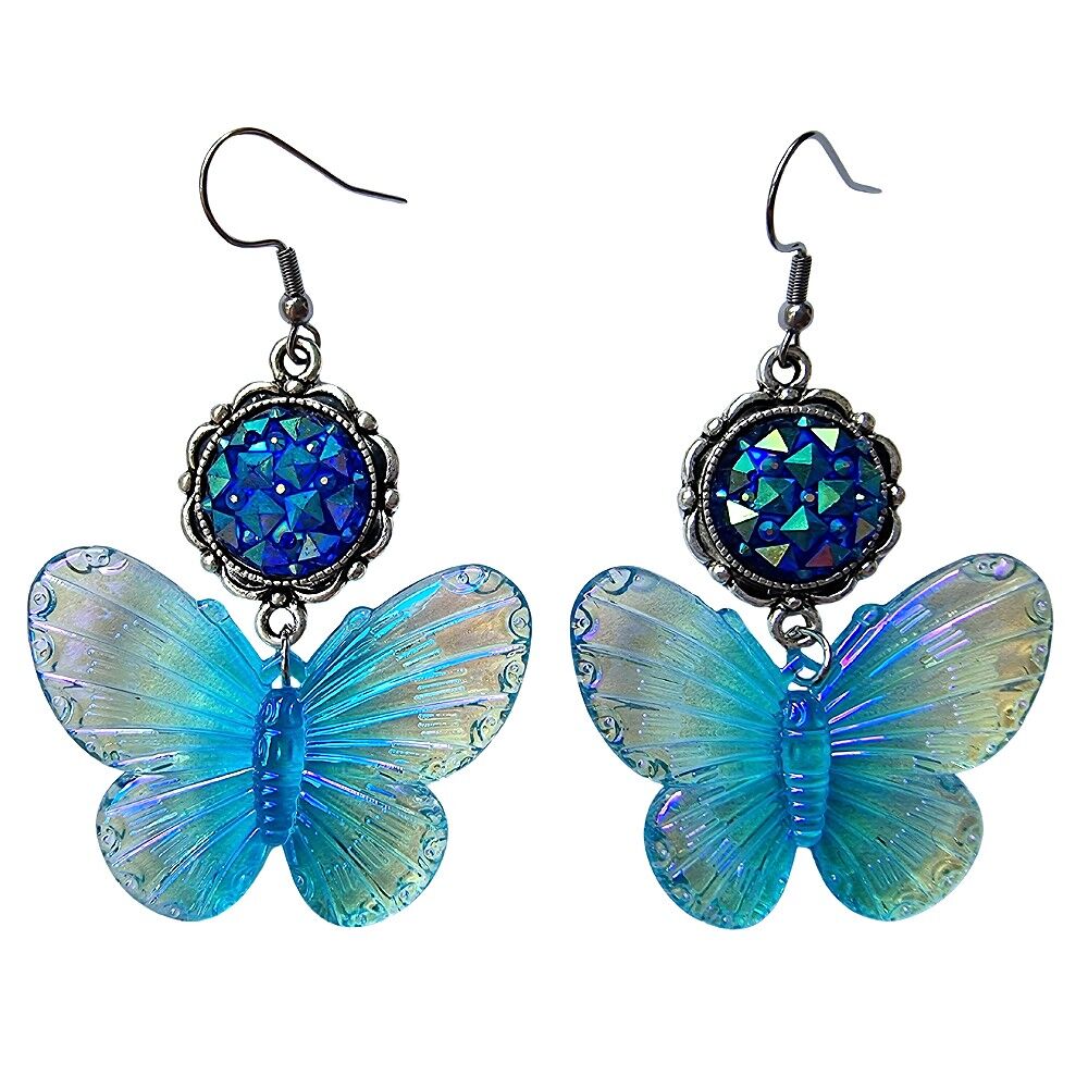 Blue tigers eye, blue butterfly charms, gold metal earrings. – Andria  Bieber Designs