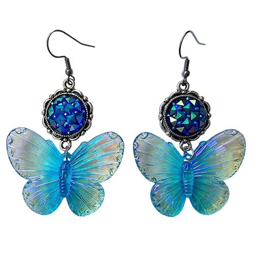 Dreamy Iridescent Butterfly Earrings - Blue