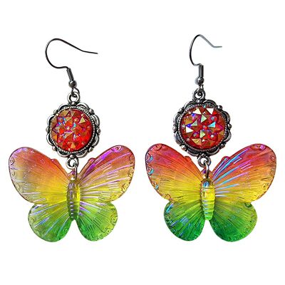Orecchini a farfalla iridescenti sognanti - rosso, giallo e verde