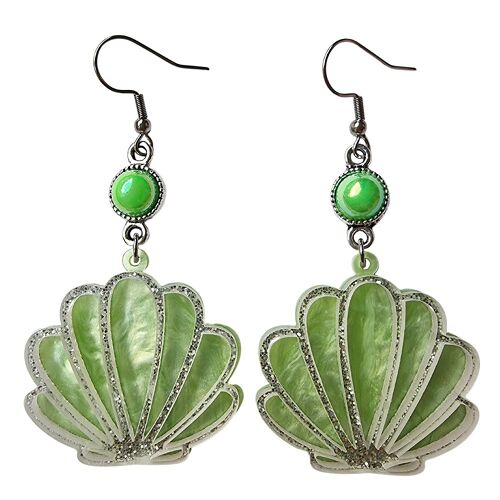 Pearlescent Mermaid Shell Earrings - Green
