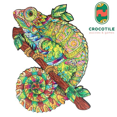 Wooden Animal Shaped Jigsaw Puzzle - Iridescent Chameleon Themed - 138 PCS 19.2x27.4 cm