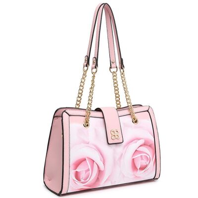 Sac à Main Féminin Motif Floral 2 Poignées Sac à Bandoulière Sac en Cuir PU Lisse avec Bandoulière Amovible Réglable - A368849m rose