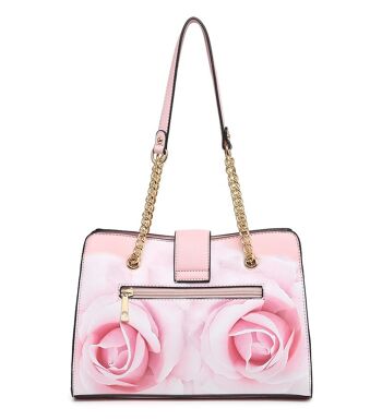 Sac à Main Féminin Motif Floral 2 Poignées Sac à Bandoulière Sac en Cuir PU Lisse avec Bandoulière Amovible Réglable - A368849m rose 6